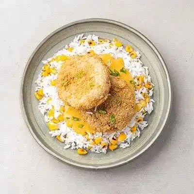 Panko Crusted Fish Curry Bowl with Sweet Corn Rice
